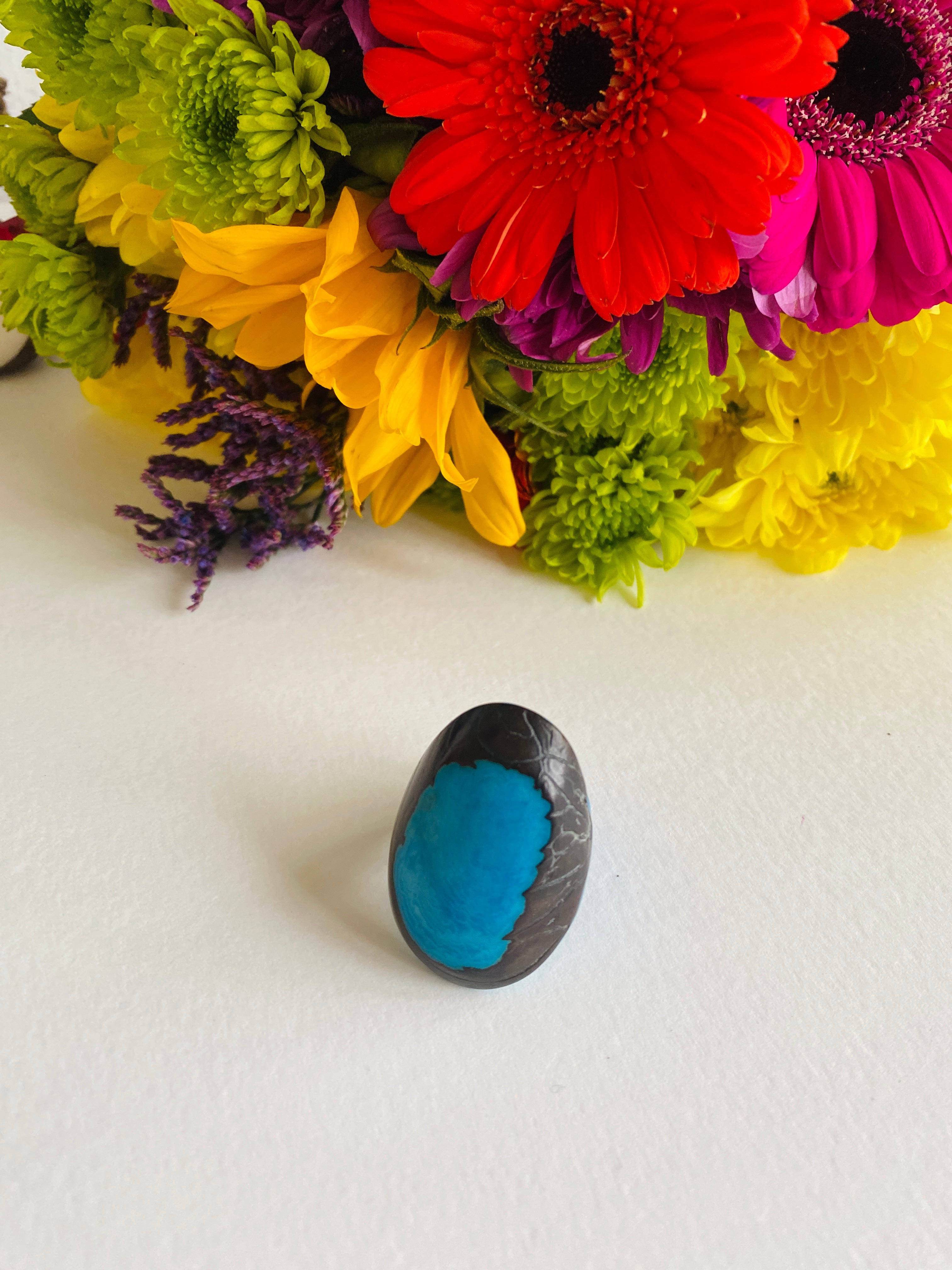 Blue Tagua Seed Ring